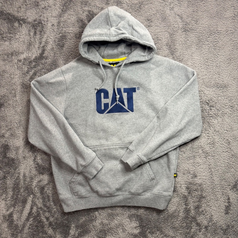 Caterpillar CAT Mens Large Gray Embroidered Logo Pullover Hoodie Sweatshirt